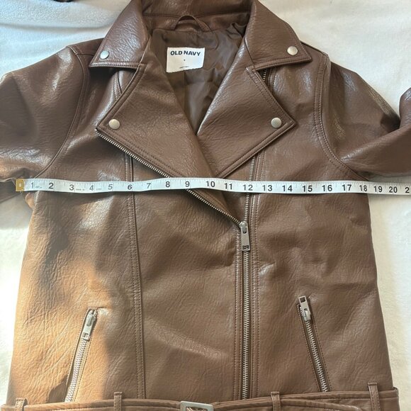 Old Navy Womens Brown Faux Leather Jacket S W/ Belted Waist & Zippered Pockets - Picture 7 of 10